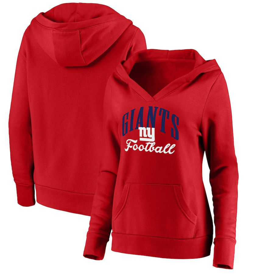 Women New York Giants Fanatics Branded Red Victory Script V-Neck Pullover Hoodie